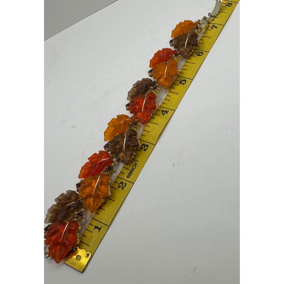 Lisner Leaf Autumn 7" Bracelet Orange Red Brown Rhinestone Fall Jewelry vintage - Picture 5 of 8